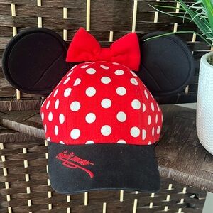 Minnie Mouse Ears Bow Hat SnapBack Disney World Youth Red White Polka Dots